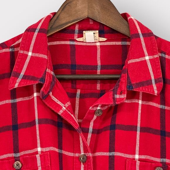 Duluth Trading Flannel Button Up Top Women XXL Red Plaid Long Sleeve Cotton Z14 - Picture 3 of 14